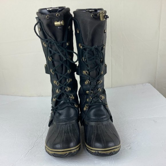 Sorel Conquest Carly Womens Sz 9.5 Leather Lace Up Winter Boots Black - Picture 5 of 15